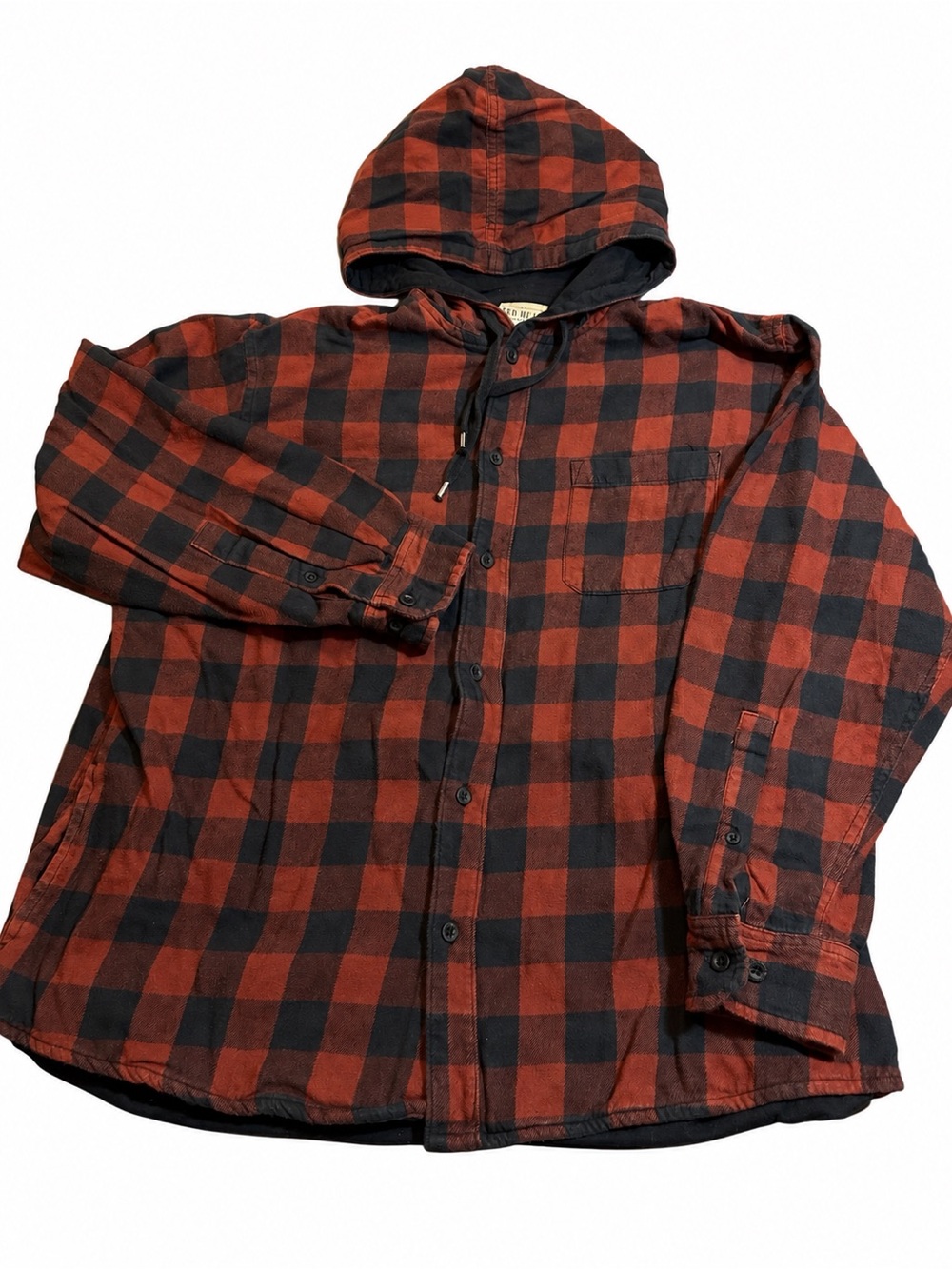 RedHead Men’s XL Red Black Buffalo Plaid Hooded Lined Flannel Shirt Jacket